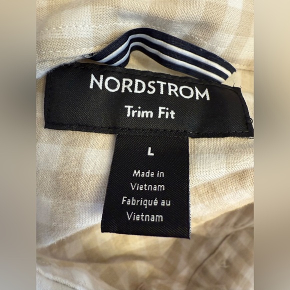 Nordstrom Men’s Button Down Linen Blend Dress Shirt Tan White Size Large Trim - Picture 3 of 7